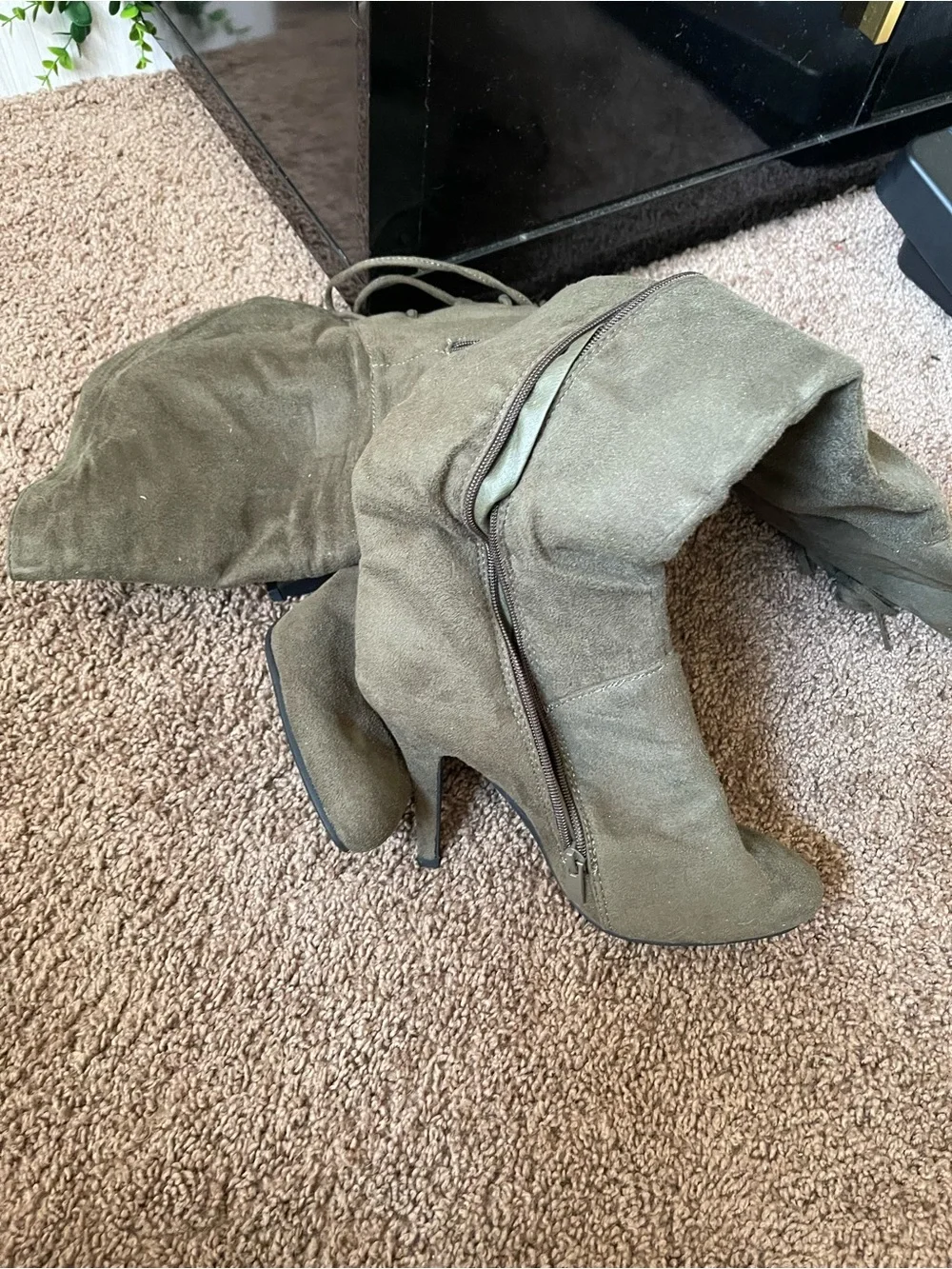 Forever 21 Olive Green Over-the-Knee Suede Boots